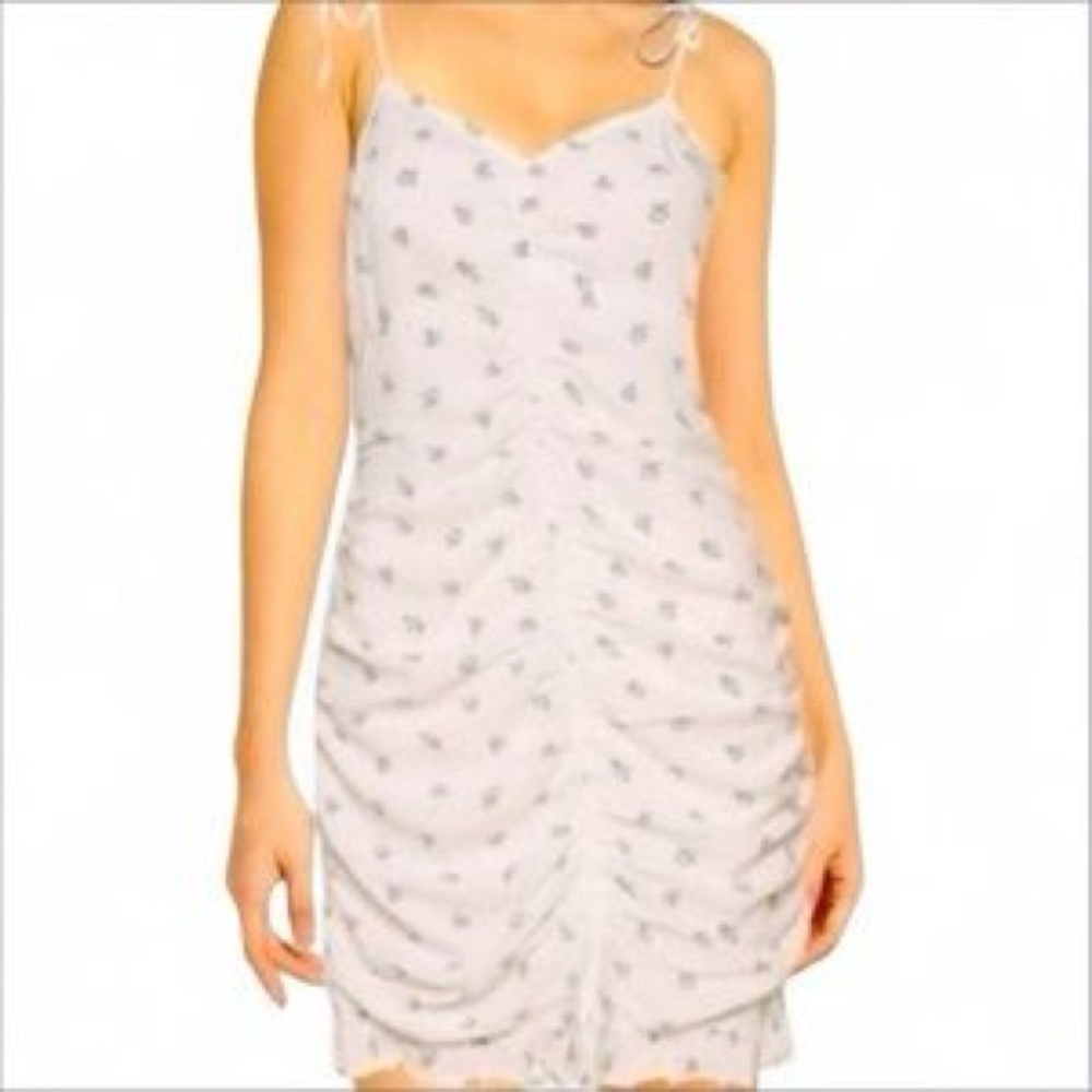 Hollister Coquette Floral Ruched White Purple Mini Summer Dress Size XS
